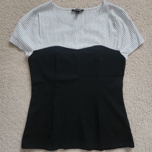 Express Black and White Striped Short Sleeve Top S
